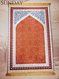 Mat de prière en velours diamant adulte Muslim Ramadan Culte de tapis Ramadan Couverture genoux non glissée Cartes de sol imprimées tapis de prière portables 240418