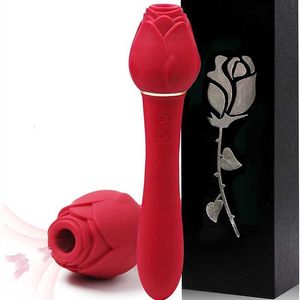 Masseur adulte 2 en 1 en forme de rose long coloré noir rouge rose clitoridien vagin aspiration sucer vibrant jouet sexuel gode vibrateur pour femme
