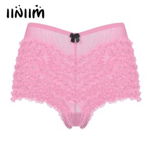 Adulte Mens Sexy Sissy Underwear Lace Ruffle Dance Shorts élastique Boxer Boxer Shorts en lingerie Panities 240401