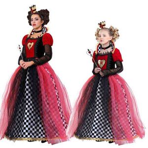 Femmes adultes rouge reine de coeur venez Sexy Alice au pays des merveilles reine venez Halloween carnaval uniforme pour filles enfants L220714
