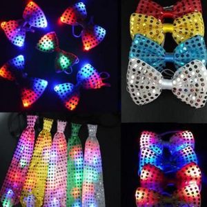 Adultes enfants paillettes LED Toys Coldie Light Up Coup Tie Luminal Flashing Bowtie Party Favor Gift Christmas Halloween Club Bar Stage