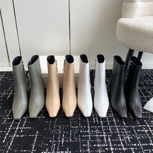 Aeyde cuero tacón puntiagudo Botines con cremallera lateral Tacón grueso Botines de moda Zapatos de diseñador Zapatos de fábrica Negro blanco Desnudo gris 35-40