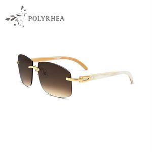 Gafas de sol de cuerno de búfalo con textura Natural de África, gafas de sol sin montura para hombres y mujeres, gafas de sol con pierna en blanco y negro, marca de diseñador, paquete Original 3172