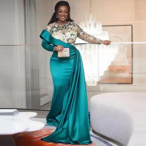 Africa Teal Plus Size Mother of the Bride Dresses Long Sleeve Appliqued Pleats Mermaid Mothers Dress For Weddings Elegant Formal Prom Dresses
