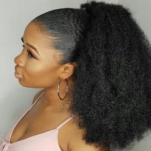 Clip de extensión rizado rizado natural del pelo humano de la cola de caballo del cordón afroamericano en la cola de caballo del pelo afro para las mujeres negras 160g