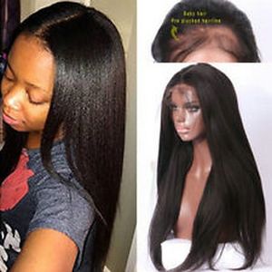 Peluca afroamericana textura Yakied recto 360 cabello humano frontal HD pre arrancado pelucas de encaje frontal yaki claro para mujeres negras alrededor de 14 pulgadas diav1