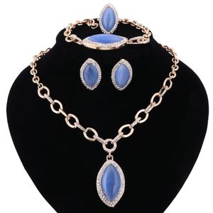 Perles africaines ensembles de bijoux pour femmes collier boucles d'oreilles anneaux Bracelet couleur or cristal yeux de chat ensemble de fête de mariage 4 couleurs