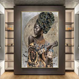 Pósteres e impresiones de arte abstracto de mujer negra africana, pinturas en lienzo de estilo nacional para decoración para las paredes del salón 275L