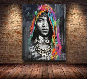 Africain Noir femme Graffiti Affiches et imprimés Abstract African Girl Toile peintures sur le mur Art Pictures Decor Wall Decor8341363