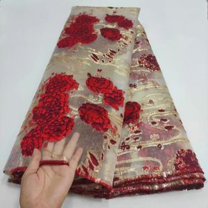 Tela de Jacquard de encaje de brocado africano, tela de Damasco Floral nigeriano, Organza, vestido de red de tul francés, Material Tissus DJO30 240104