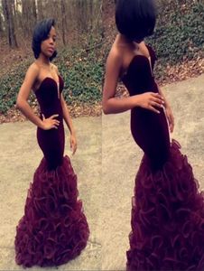 African Borgoundy Mermaid Style Open Back Dresses Prom Vestidos de necio de amor Train Sexy Night Gowns3870262