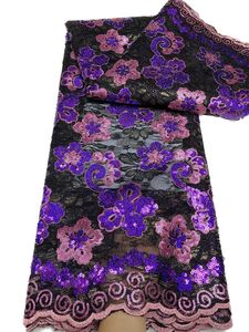 Lentejuelas africanas para mujer, tela de costura con bordado de encaje de red de tul francés, 5 yardas, vestidos de noche florales, boda, artesanía moderna nigeriana, multicolor en venta KY-6151