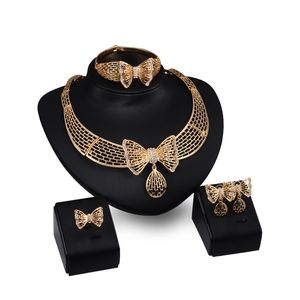 African Jewelry Necklace Bracelet Ring Earring Fashion 18K Gold Plated Beautiful Crystal Butterfly Wedding Accessories Jewellery