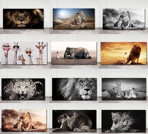 Africain Lion Lion Leopard Animaux Face sur toile peintures Affiches d'art mural et imprimés Animaux Lions Art Pictures For Living Room2404211