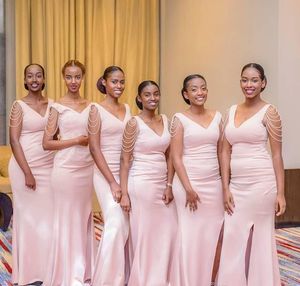 Vestidos de dama de honor rosado africano de alta calidad en V primavera verano campo jardín formal fiesta de bodas vestidos de invitados más tamaño hecho a medida