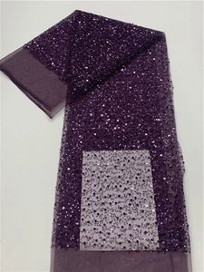 Paillettes africaines en dentelle de dentelle violette de haute qualité de haute qualité artisanale matériau en dentelle en tulle français nigérian pour robe de mariée 240417