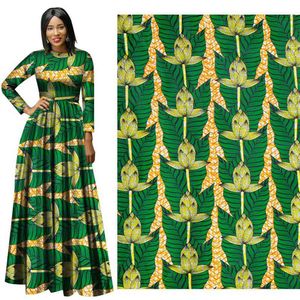 Tissu imprimé à la cire africaine binta véritable tissu de cire Ankara africain Batik respirant coton vert fleur tissu pour robe suit250W