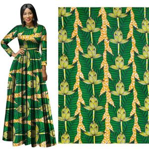 Tissu imprimé à la cire africaine binta véritable tissu de cire Ankara africain Batik respirant coton vert fleur tissu pour robe suit190a