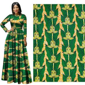 Tissu imprimé à la cire africaine binta véritable tissu de cire Ankara africain Batik respirant coton vert fleur tissu pour robe suit234f