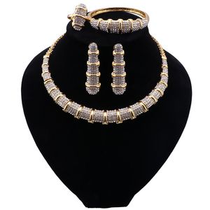 Bijoux de mariée de mariage africain, ensembles de bijoux de luxe couleur or dubaï pour femmes, collier, Bracelet, bague, boucles d'oreilles