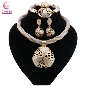 African Woman Bridal Jewelry Set Wholesale Classic Wedding Dubai Colorful Necklace Bracelet Earrings Ring Jewelry Set