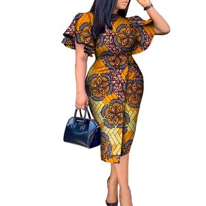 Vestido de manga de mariposa con diseños de kitenge con estampado de cera para mujer africana WY8313