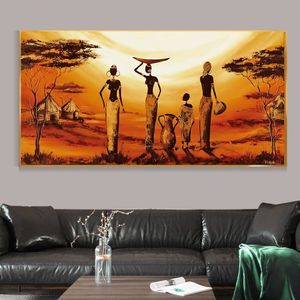 Toile de peinture de coucher de soleil pour femmes africaines, affiches et imprimés de paysage abstraits, images murales pour salon, décoration d'allée de maison 2988
