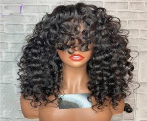 Afro Curly 55 Silk Top Lace Lace Front Wig avec frange Pré-cueillette des cheveux humains malaisiens courts courts en dentelle bouclée coquette pour femmes3568446