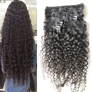 Afro kinky clip dans les extensions 8pcs 100g Cheveux vierges brésiliens non transformés crépus bouclés clip dans les extensions de cheveux humains