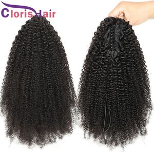 Afro Kinky Curly Claw On Ponytail Extensions Raw Virgin Indian Clip In Human Hair Pieces Épais Boucles Naturelles Queue De Poney Pour Les Femmes Noires