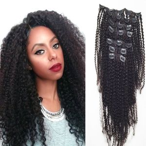 Afro Kinky Curly Clip en extensiones de cabello humano 100% Brazilian Remy Hair clip rizado ins / on extensiones de cabello 120g / Set Color natural envío gratis