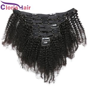 Clip de extensión rizada afro perseguido Ins brasileño Virgin Human Hair 120G 8pcs/Set Cabeza completa de cabeza rizada en Weave Natural Natural #1B