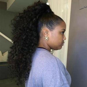 Extension de queue de cheval de cheveux humains afro crépus bouclés pour femmes noires cordon de serrage cheveux humains afro-américains bouclés avec double clips chaîne