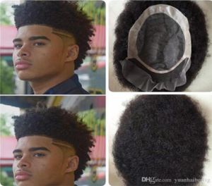 Afro Toupee Black Chinese Virgin Remy Human Heuv Hair Remplacement Homme Coiffures Hoies Lace Front avec Toupees NPU pour Black Men1005899