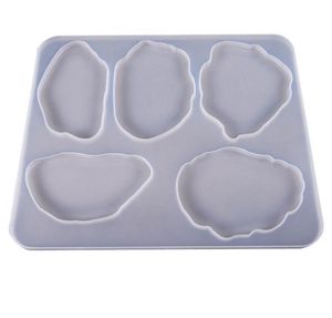 Moldes de posavasos de ágata Moldes de resina de silicona 5 cavidades Translucencia flexible Molde de resina UV Decoración de mesa DIY Herramientas para hacer GGA4639