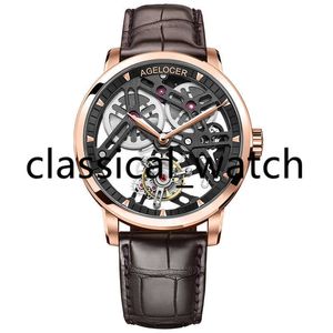 AGELOCER marque Tourbillon montre hommes réserve de marche 80 haut de gamme luxe squelette saphir bracelet en cuir montre