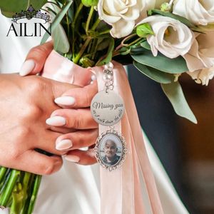 AILIN Drop personnalisé Bouquet de mariée Po charme mémorial breloques en acier inoxydable souvenirs de mariage Bouquets bijoux cadeaux 240309