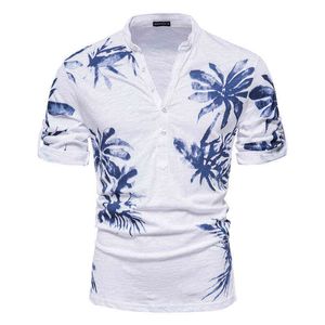 T-shirt de style hawaii Aiopeson Hommes 100% coton manches de coton Hommes t-shirts 2021 Nouvelle qualité d'été T-shirt imprimé imprimé homme H1218