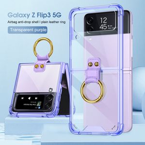 Étui de téléphone antichoc transparent d'airbag de luxe pour Samsung Galaxy Z Flip3 4 ZFlip4 ZFlip3 TPU souple avec support de crochet coque de protection