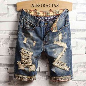AIRGRACIAS Mens Ripped Short Jeans Marque Vêtements Bermuda Coton Shorts Respirant Denim Shorts Homme Mode Taille 2840 210322