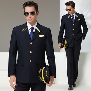 Capitaine de la compagnie aérienne Standard Uniform Flight Abitre pilote Pantalage de chapeau de semestre Set le personnel de vente masculin ajuster les employés superviseurs Blazers