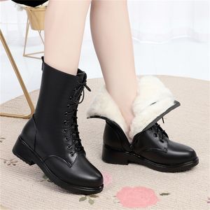 AIYUQI Zapatos de invierno para mujer Cuero genuino Militar Tamaño grande 41 42 43 Casual Martin Mujeres Botas de nieve Y200915 GAI GAI GAI