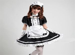 Akihabara Cosplay Disfraz de mucama francesa sexy Chicas lindas Vestido de lolita negro Uniforme Escuela de lolita Disfraz de Halloween de tul para mujer4855152