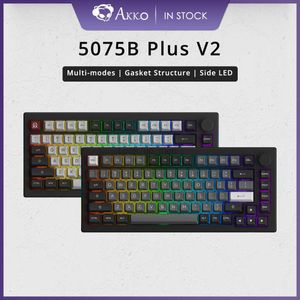 Akko 5075B Plus V2 75% Intercambio en caliente Multi-Modos RGB Teclado mecánico para jugar 3/5 Pin 2.4GHz Inalámbrico/USB Tipo-C/Bluetooth 5.0 HKD230808