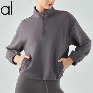 Al Yoga Sweatshirts Made Mock Neck 1/2 Zip Cropped Veste Femmes Streetwear Sports M manteur