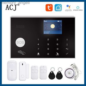 Systèmes d'alarme ACJ TUYA WiFi GSM Home Security Alarm System 433MHz Wireless Smart Famber Alarm Kit Fonctionne avec Alexa App Remote Control YQ230926