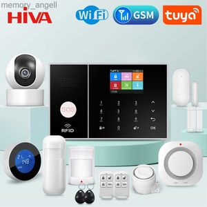 Systèmes d'alarme Système d'alarme de sécurité HIVA pour la maison GSM Wifi Tuya Smart Life App contrôle Kit d'alarme antivol avec capteur de porte fonctionne avec Alexa YQ230927