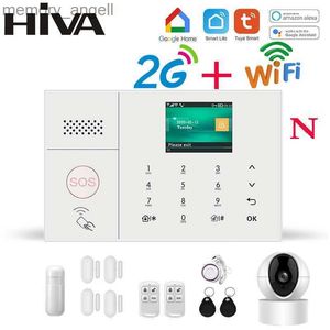 Alarm systems HIVA Wifi GSM Security Burglar System for Home 4G Wireless Alarm System Kit Smart Life Tuya app Control work with Alexa YQ230926