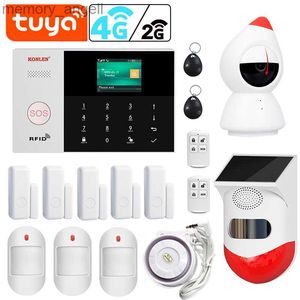 Systèmes d'alarme Tuya WIFI 4G 2G GSM SMS systèmes d'alarme sécurité maison antivol antivol avec caméra sirène solaire SOS Kit sans fil vie intelligente YQ230926