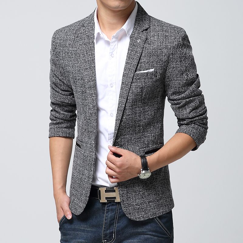 Wholesale-British's Style New Brand Blazer Men Linen Casual Suit Mens Blazers Slim Fit Regular Single Breasted Men Flax Suit Jacket 4XL